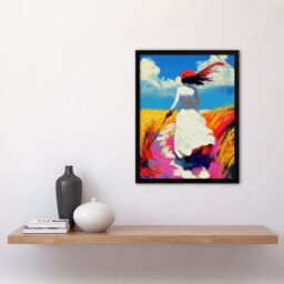 Artery8 Lady Walking Through Windy Wheat Field Landscape Framed Art Print in Blue - Size: A4 - thumbnail 4