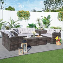 Direct Wicker 7-Seat Outdoor Rattan Furniture Garden Sofa Set with Storage Box in Brown - Size: 8 Pack - thumbnail 1
