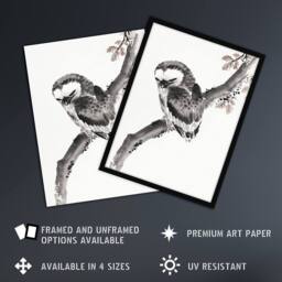 Artery8 Owl 1841 Album Of Sketches Japanese Framed Wall Art Print Hokusai in Grey - Size: A4 - thumbnail 2