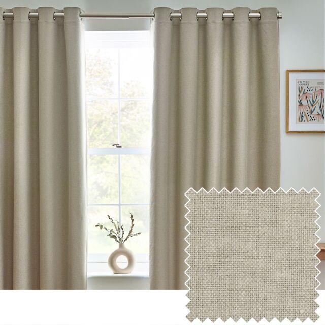 Furn Dawn Blackout Eyelet Curtain Pair in Natural - Size: 168 cm width x 183 cm drop - image 1