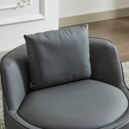 Matteo Modern Grey PU 360° Swivel Barrel Accent Chair with Gold Trim - thumbnail 7
