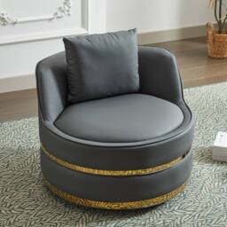 Matteo Modern Grey PU 360° Swivel Barrel Accent Chair with Gold Trim - thumbnail 5