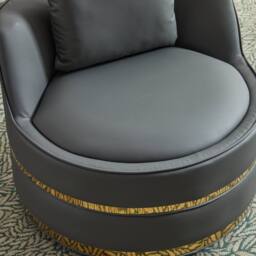 Matteo Modern Grey PU 360° Swivel Barrel Accent Chair with Gold Trim - thumbnail 8
