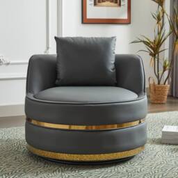 Matteo Modern Grey PU 360° Swivel Barrel Accent Chair with Gold Trim - thumbnail 1