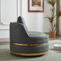 Matteo Modern Grey PU 360° Swivel Barrel Accent Chair with Gold Trim - thumbnail 2