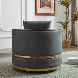 Matteo Modern Grey PU 360° Swivel Barrel Accent Chair with Gold Trim - thumbnail 6