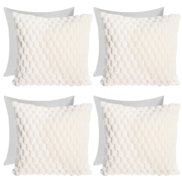 OHS 4 Pack Waffle Faux Fur Filled Cushion Covers - 45 x 45cm in Cream - Size: 45 cm x 45 cm - image 1