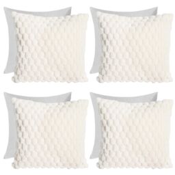 OHS 4 Pack Waffle Faux Fur Filled Cushion Covers - 45 x 45cm in Cream - Size: 45 cm x 45 cm - thumbnail 1