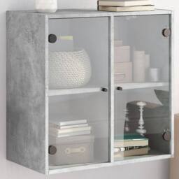Berkfield Home Wall Cabinet with Glass Doors Concrete Grey 68x37x68.5 cm - thumbnail 2