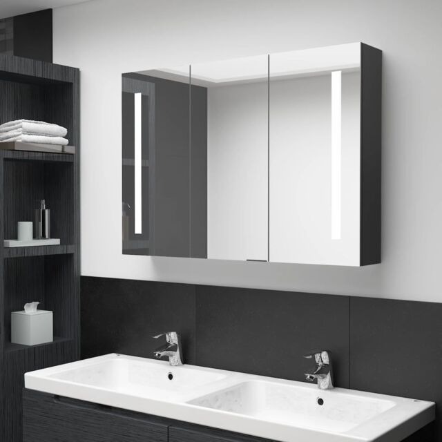 Berkfield Home LED Bathroom Mirror Cabinet 89x14x62 cm Shining Black - Size: 89 x 14 x 62 cm - image 1