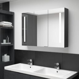 Berkfield Home LED Bathroom Mirror Cabinet 89x14x62 cm Shining Black - Size: 89 x 14 x 62 cm