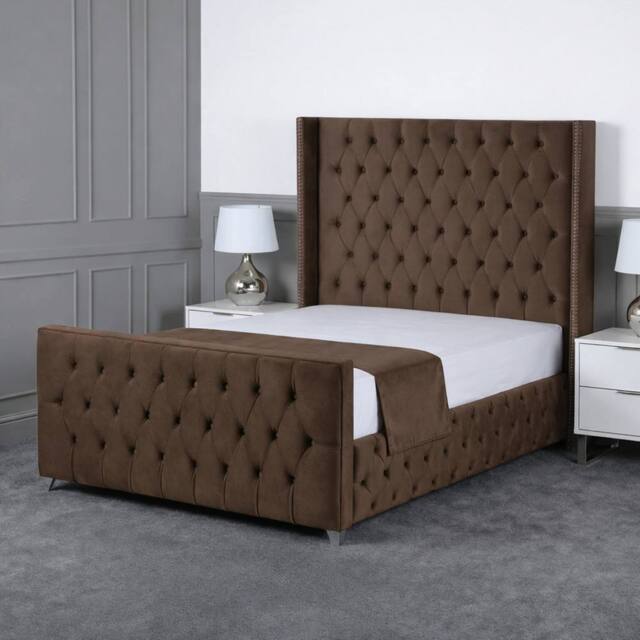Living Comfort Bedz Executive Luxe Plush Upholstered Bed Slatted Base - 48Inch Headboard in Brown - Size: King - image 1