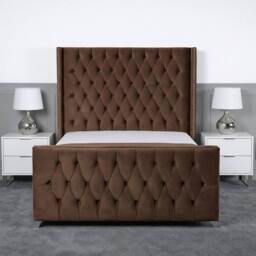 Living Comfort Bedz Executive Luxe Plush Upholstered Bed Slatted Base - 48Inch Headboard in Brown - Size: King - thumbnail 2