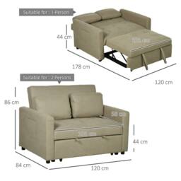 Wyld Haus Venido Loni Beige 2 Seater Sofa Bed with Side Pockets & Cushions in Light Brown - thumbnail 3