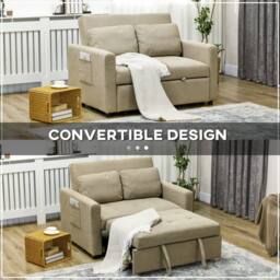 Wyld Haus Venido Loni Beige 2 Seater Sofa Bed with Side Pockets & Cushions in Light Brown - thumbnail 4