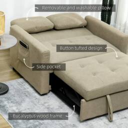 Wyld Haus Venido Loni Beige 2 Seater Sofa Bed with Side Pockets & Cushions in Light Brown - thumbnail 7