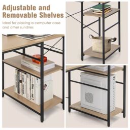 Costway L-Shaped Corner Computer Desk Study Writing Desk Workstation w/ Storage Shelf in Natural - thumbnail 5