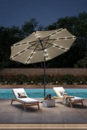 H&O Direct Outdoor Solar LED Lights Parasol with Crank (Base not included) in Beige - thumbnail 1