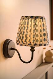 ValueLights Binky Rechargeable Matte Black Wall Light with Floral Pleated Shade in Mid Blue - thumbnail 2