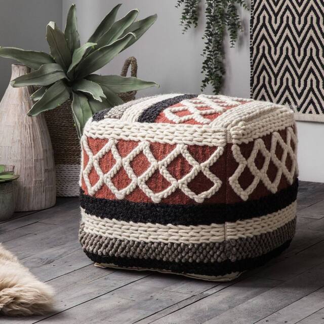 Wyld and Coco Multicolour Braided Macrame Pouffe - Boho Rustic - image 1