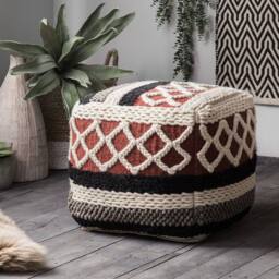 Wyld and Coco Multicolour Braided Macrame Pouffe - Boho Rustic - thumbnail 1