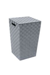 JVL Vichy Square Nylon Laundry Hamper in Grey
