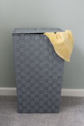 JVL Vichy Square Nylon Laundry Hamper in Grey - thumbnail 2