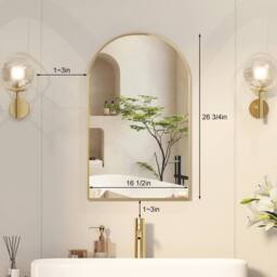 KEEPREAPER Brushed Gold Arch Bathroom Mirror Cabinet 42x68cm Metal Frame Wall - Size: 42x68 cm - thumbnail 6