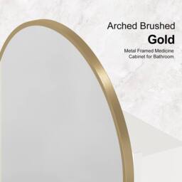 KEEPREAPER Brushed Gold Arch Bathroom Mirror Cabinet 42x68cm Metal Frame Wall - Size: 42x68 cm - thumbnail 7