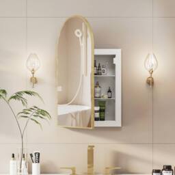 KEEPREAPER Brushed Gold Arch Bathroom Mirror Cabinet 42x68cm Metal Frame Wall - Size: 42x68 cm - thumbnail 1