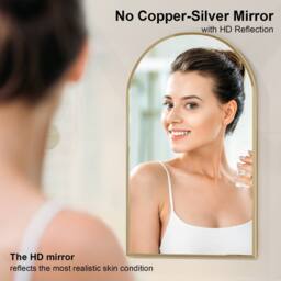KEEPREAPER Brushed Gold Arch Bathroom Mirror Cabinet 42x68cm Metal Frame Wall - Size: 42x68 cm - thumbnail 8