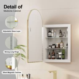 KEEPREAPER Brushed Gold Arch Bathroom Mirror Cabinet 42x68cm Metal Frame Wall - Size: 42x68 cm - thumbnail 2