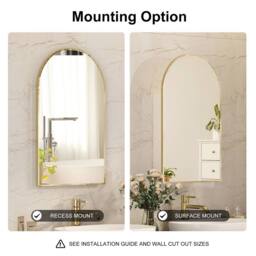 KEEPREAPER Brushed Gold Arch Bathroom Mirror Cabinet 42x68cm Metal Frame Wall - Size: 42x68 cm - thumbnail 4