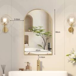 KEEPREAPER Brushed Gold Arch Bathroom Mirror Cabinet 42x68cm Metal Frame Wall - Size: 42x68 cm - thumbnail 3