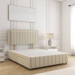 "BSSPOKE Sophia Plush Velvet Divan Bed Set 24""Headboard & 4Drawers No Mattress in Cream - Size: Small Double" - thumbnail 1