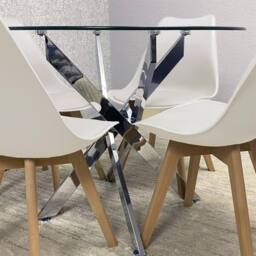 KOSY KOALA Modern Round Glass Dining Table Set With 4 Cream Plastic Chairs - thumbnail 3