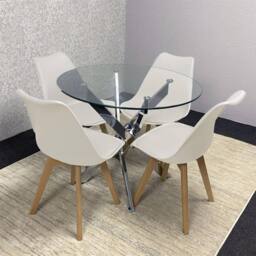 KOSY KOALA Modern Round Glass Dining Table Set With 4 Cream Plastic Chairs - thumbnail 5