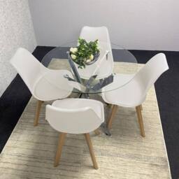 KOSY KOALA Modern Round Glass Dining Table Set With 4 Cream Plastic Chairs - thumbnail 4