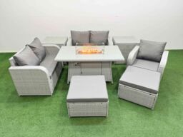 Fimous High Back Poly Rattan Garden Furniture Set w/ Reclining Chair Loveseat Sofa Firepit Dining Table Indoor Outdoor Patio Set 2 Big Stool 2 Side - thumbnail 1