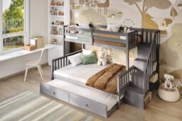 Flair Tag Triple Staircase Bunk Bed with Trundle in Grey - Size: Double - thumbnail 4