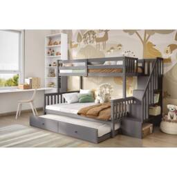 Flair Tag Triple Staircase Bunk Bed with Trundle in Grey - Size: Double - thumbnail 1