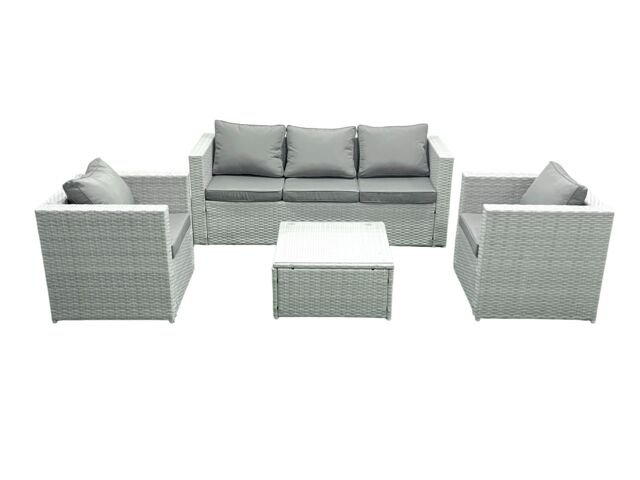 Fimous 5 Seater Rattan Garden Furniture Set with 3 Seater Sofa 2 Chair Square Coffee Table Light Grey Mixed - image 1
