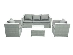 Fimous 5 Seater Rattan Garden Furniture Set with 3 Seater Sofa 2 Chair Square Coffee Table Light Grey Mixed - thumbnail 2