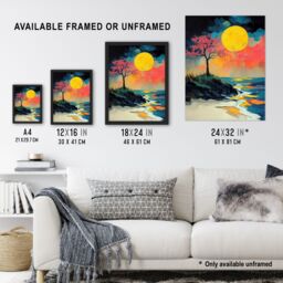 "Artery8 Cherry Blossom Tree by Shore Coastal Sunset Framed Art Print - Size: W12"" x H16""" - thumbnail 3