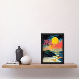"Artery8 Cherry Blossom Tree by Shore Coastal Sunset Framed Art Print - Size: W12"" x H16""" - thumbnail 4