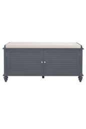 Wooden Shutter Door Shoe Cabinet Storage Bench with Linen Cushion in Grey - thumbnail 3