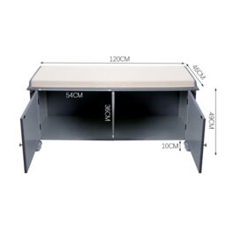 Wooden Shutter Door Shoe Cabinet Storage Bench with Linen Cushion in Grey - thumbnail 6