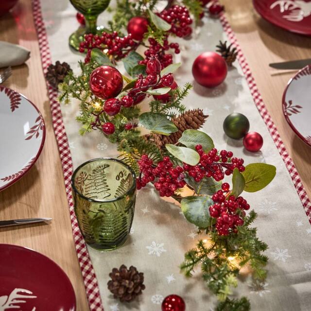 Dibor Berries & Baubles Pre-Lit Table Decor Christmas Garland 150cm in Green - Size: Large - image 1