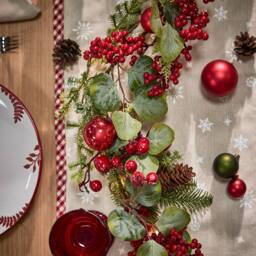 Dibor Berries & Baubles Pre-Lit Table Decor Christmas Garland 150cm in Green - Size: Large - thumbnail 2