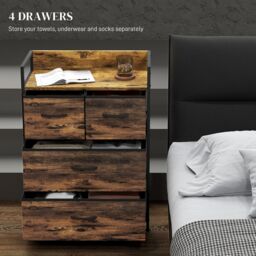 HOMCOM Bedroom Chest of Drawers, Drawer Dresser Storage Organiser Unit w/ Foldable Drawers, Open Shelves & Steel Frame for Living Room, Entryway - thumbnail 4